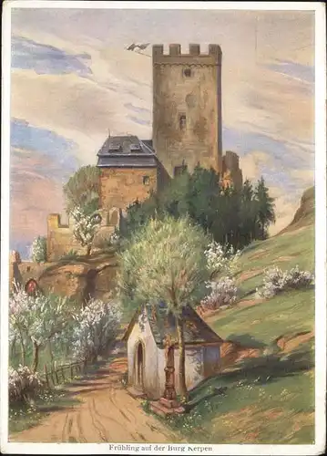 Kerpen Eifel Fruehling auf der Burg Kerpen Kuenstlerkart Kat. Kerpen (Eifel)