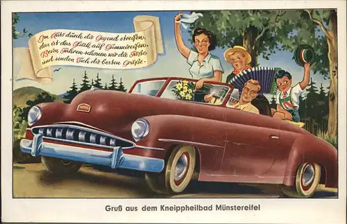 Bad Muenstereifel Kneippheilbad Kuenstlerkarte Familie im Auto Komik Leporello Kat. Bad Muenstereifel