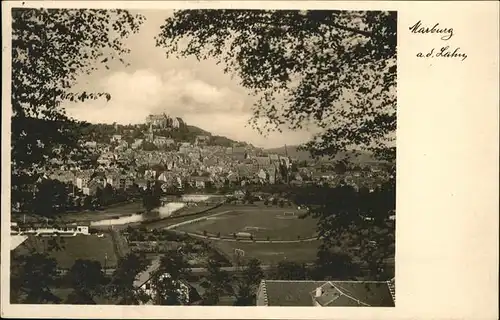 Marburg Lahn Blick auf Stadion und Marburg Kat. Marburg