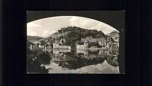 Bad Kreuznach Durchblick auf Kauzenburg und Ellerbach Muendung Kat. Bad Kreuznach