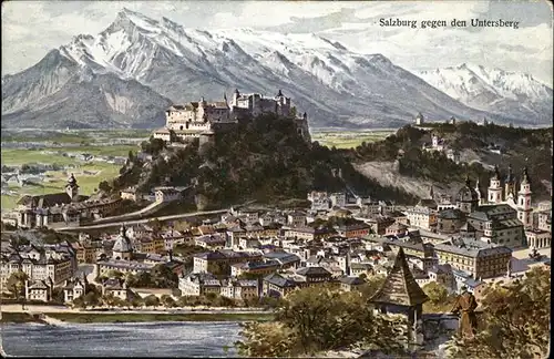 Salzburg Oesterreich Teilanschicht Salzburg Festung Salzach Kirche Untersberg  Kat. Salzburg