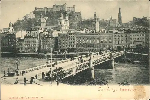 Salzburg Oesterreich Festung Hohensalzburg Staatsbruecke Kirche Kat. Salzburg