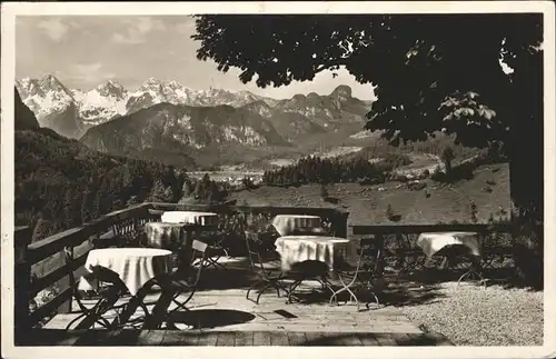 Melleck Gasthaus Melleck Blick gegen Unken und Loferer Steinberge Kat. Schneizlreuth