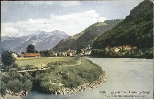 Hallein Teilansicht Hallein Salzach Tennengebirge Blick von Kaltenhausenerbruecke Kat. Hallein