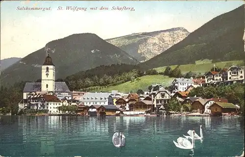 St Wolfgang Salzkammergut Teilansicht St. Wolfgang Kirche Wolfgangsee Schafberg Schwaene Salzkammergut Kat. St. Wolfgang im Salzkammergut