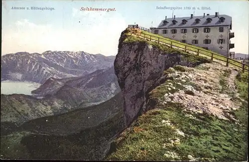 St Wolfgang Salzkammergut Schafbergspitze mit Hotel Salzkammergut Attersee Hoellengebirge Kat. St. Wolfgang im Salzkammergut