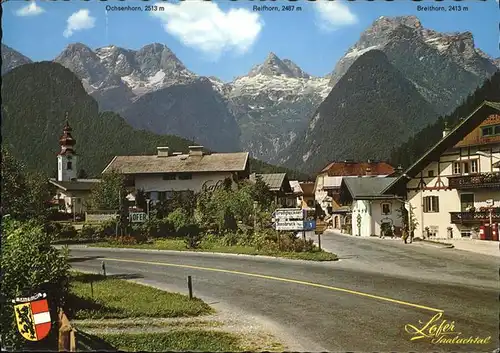 Lofer Dorfpartie Lofer Saalachtal Ochsenhorn Reifhorn Breithorn Steinberge Stadtwappen Kat. Lofer