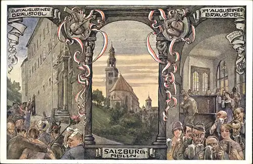 Salzburg Oesterreich Augustiner Braeustuebl in Muelln Kirche Kuenstlerkarte Kat. Salzburg