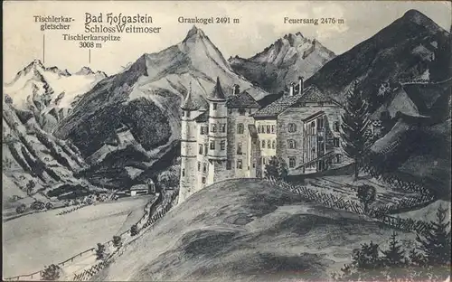 Bad Hofgastein Salzburg Schloss Weitmoser Gasteintal Tischlerkargletscher Tischlerkarspitze Graukogel Feuersand Kat. Bad Hofgastein