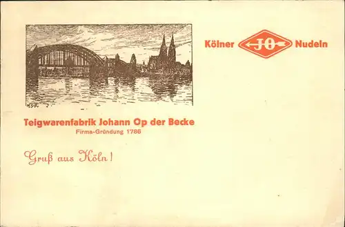 Koeln Koelner Nudeln Teigwarenfabrik Johann Op der Becke Kat. Koeln