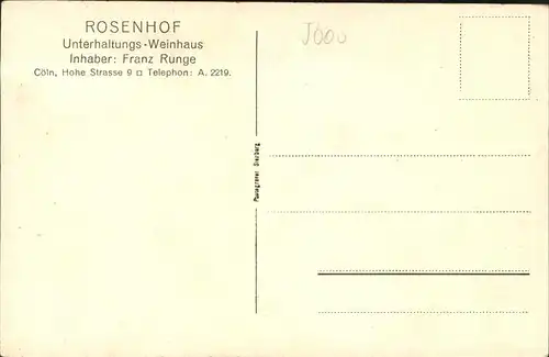 Koeln Rosenhof Weinhaus Hohe Strasse innen Franz Runge