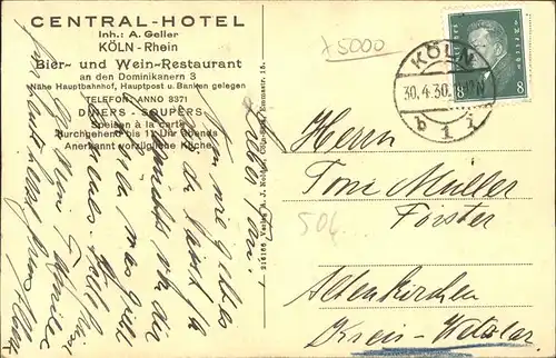 Koeln Central Hotel A. Geller Bier- und Weinrestaurant