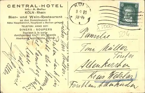 Koeln Central Hotel A. Geller Bier- und Weinrestaurant