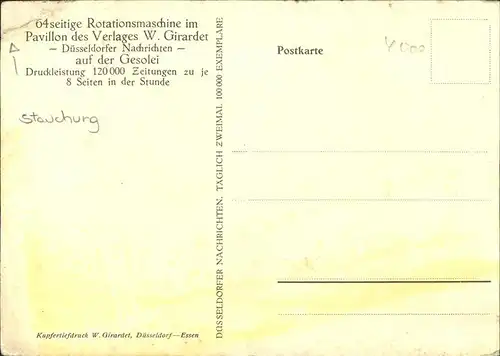 Duesseldorf Rotationsmaschine Pavillon verlag W. Girardet Ausstellung Gesolei