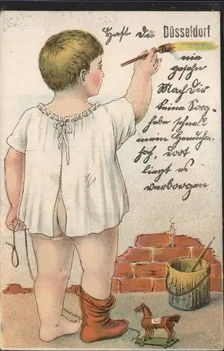 Duesseldorf Kuenstlerkarte Kind im Hemd am malen Leporello