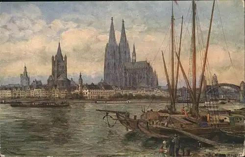 Koeln Dom Rhein Kuenstlerkarte Karl Ruedell