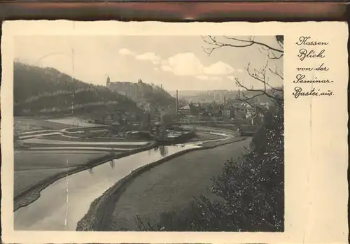 Nossen Flusspartie Blick von der Seminarbastei Schloss