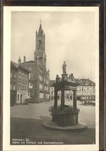 Kamenz Sachsen Markt mit Rathaus und Andreasbrunnen