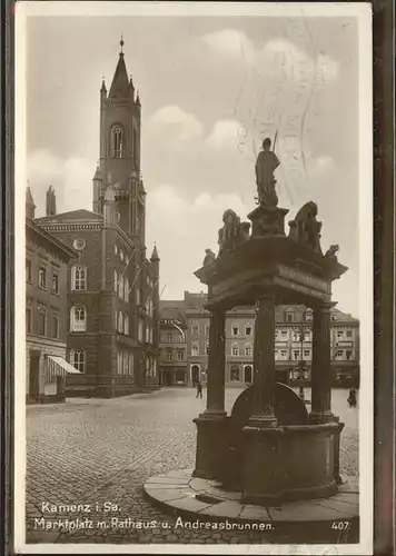 Kamenz Sachsen Marktplatz mit Rathaus und Andreasbrunnen