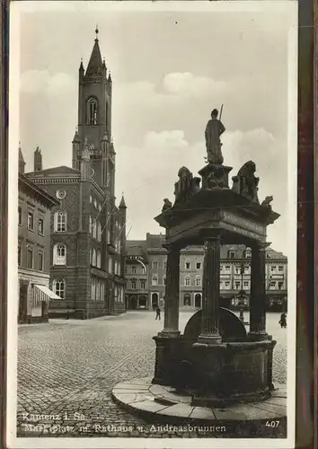 Kamenz Sachsen Marktplatz mit Rathaus und Andreasbrunnen
