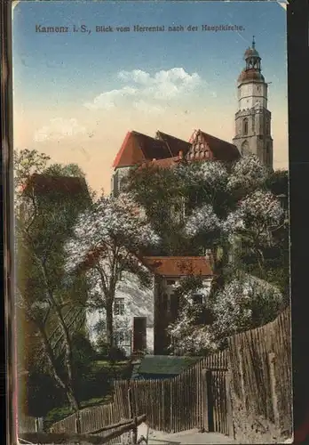 Kamenz Sachsen Blick vom Herrental zur Hauptkirche Feldpost