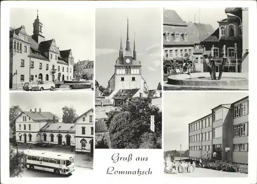 Lommatzsch Partie an der Kirche Brunnen Bus Bahnhof Schule