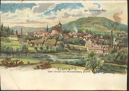Elstra Totalansicht vom Windmuehlenberg gesehen Schwarzenberg Kuenstlerkarte Kat. Elstra