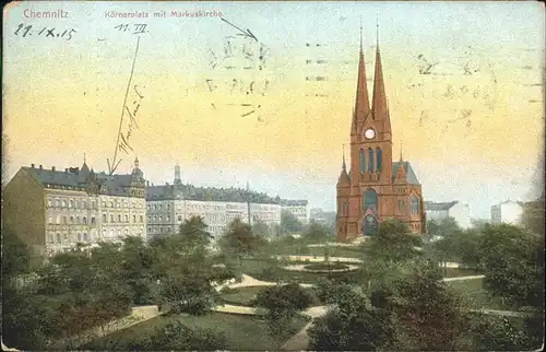 Chemnitz Koernerplatz mit Markuskirche Kat. Chemnitz