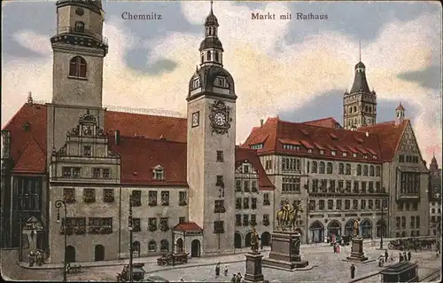 Chemnitz Markt mit Rathaus Denkmal Kat. Chemnitz