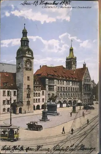 Chemnitz Rathaus mit Denkmaelern Kat. Chemnitz