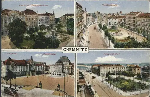 Chemnitz Partie am Beckerdenkmal Theaterstrasse Museum Stadttheater Hauptbahnhof Kat. Chemnitz