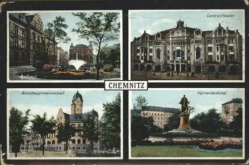 Chemnitz Rathaus Centraltheater Amtshauptmannschaft Koernerdenkmal Kat. Chemnitz