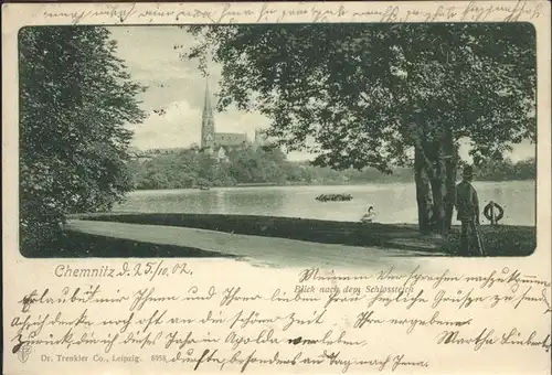 Chemnitz Schlossteich mit Kirche im Hintergrund Kat. Chemnitz