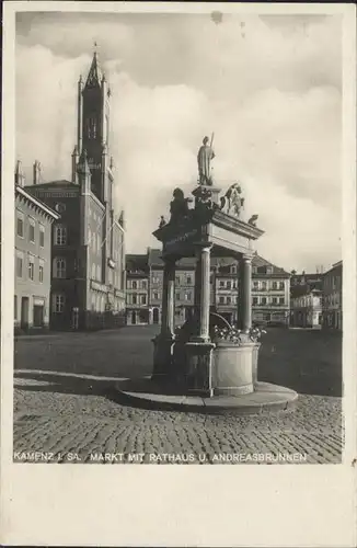 Kamenz Sachsen Markt mit Andreasbrunnen und Rathaus Kat. Kamenz