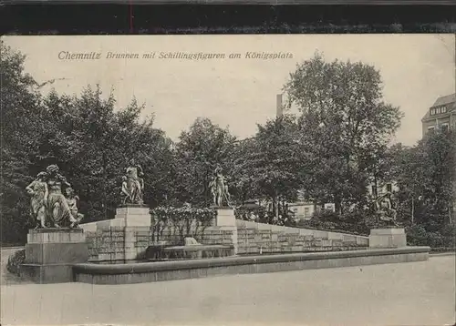 Chemnitz Koenigsplatz Brunnen mit Schillingsfiguren Kat. Chemnitz