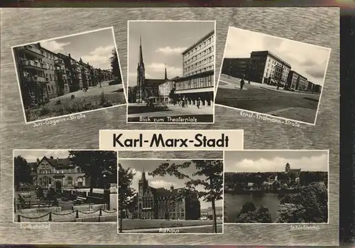Karl Marx Stadt Juri Gagarin Strasse Suedbahnhof Rathaus Schlossteich Theaterplatz Ernst Thalmann Strasse Kat. Chemnitz