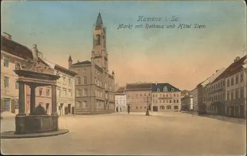 Kamenz Sachsen Markt mit Rathaus und Hotel Stern Kat. Kamenz