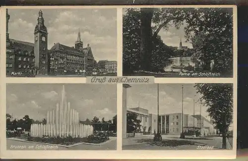 Chemnitz Markt Schlossteich Brunnen am Schlossteich Stadtbad Kat. Chemnitz