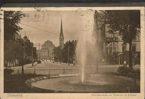 Chemnitz Carolastrasse mit Theater und Kirche Kat. Chemnitz