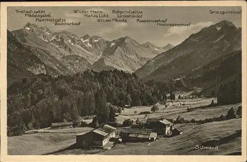 Schwand Oberstdorf Ortsansicht mit Alpenpanorama Kat. Oberstdorf