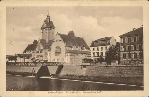 Pforzheim Volksbad mit Gewerbeschule Kat. Pforzheim