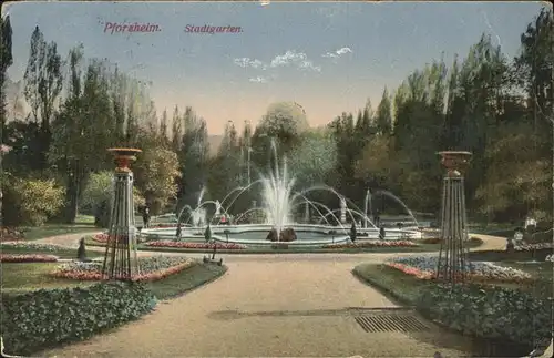 Pforzheim Stadtgarten mit Springbrunnen Kat. Pforzheim