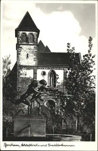 Pforzheim Schlosskirche und Dreitaelerbrunnen Kat. Pforzheim