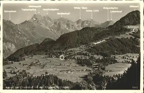 Kornau Oberstdorf Blick auf den Ort mit Sesselbahn und Alpenpanorama Kat. Oberstdorf