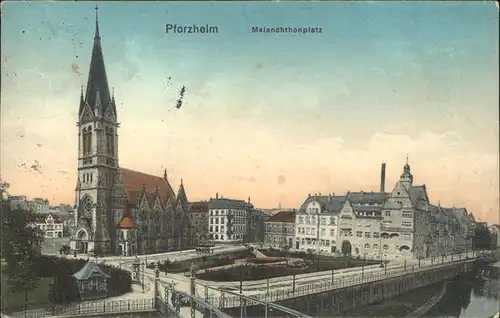 Pforzheim Melanchtonplatz und Stadtkirche Kat. Pforzheim