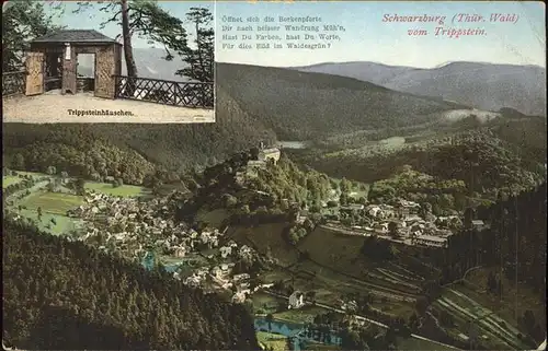 Schwarzburg Thueringer Wald Blick vom Trippstein und Trippsteinhaeuschen Kat. Schwarzburg