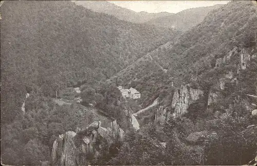 Schwarzatal Blick vom Ingofelsen auf Hotel Waidmannsheil mit Eberstein Kat. Rudolstadt