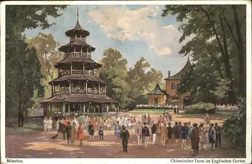 Muenchen Chinesischer Turm im Englischen Garten Kuenstlerkarte Kat. Muenchen