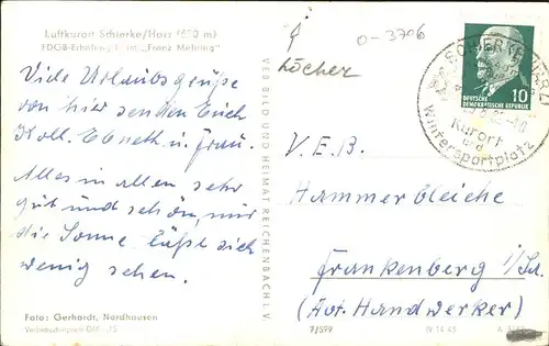 Schierke Harz FDGB Erholungsheim Franz Mehring / Schierke Brocken /Harz LKR