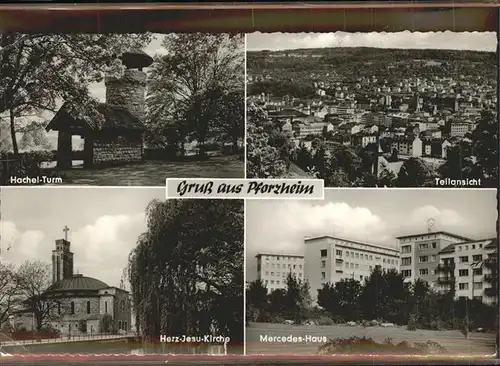 Pforzheim Hachelturm Herz Jesu Kirche Teilansicht Kat. Pforzheim